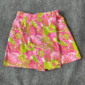 Briggs‎ NY Skort Womens 14 Pink Green Floral Summer Casual Mini Retro Dopamine